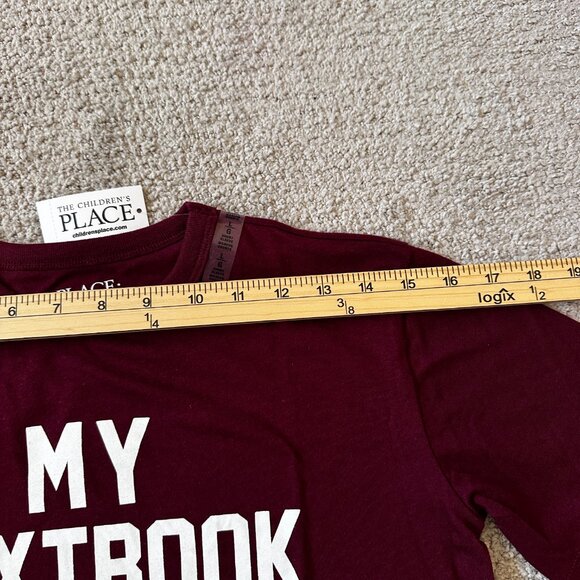 THE CHILDREN'S PLACE BOYS SHORT SLEEVE TEXTBOOK TEE GRAPHIC BURGUNDY, L/G -10/12 - Picture 7 of 8